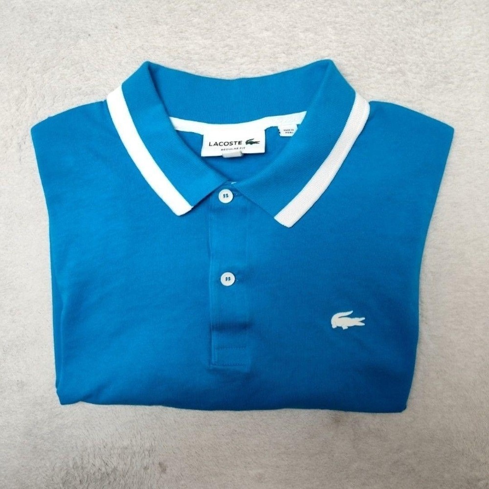 Lacoste Polo Shirt Mens 6 Blue Short Sleeve Regular Fit Collared White Logo